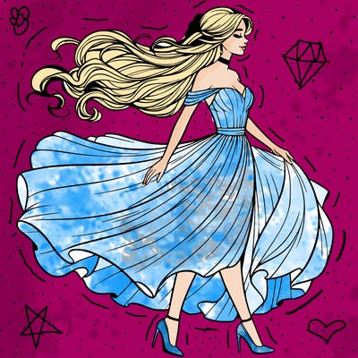 realistic woman in a dress flowing in the wind