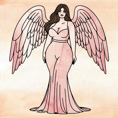 a tall white plus sized woman model vs angel with wings