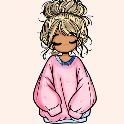 girl with baggy sweatshirt and messy bun