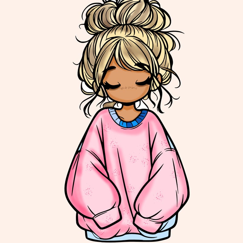 girl with baggy sweatshirt and messy bun