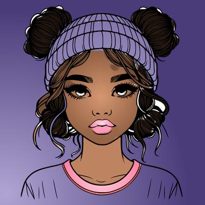 realistic girl with buns in her hair with a beanie on