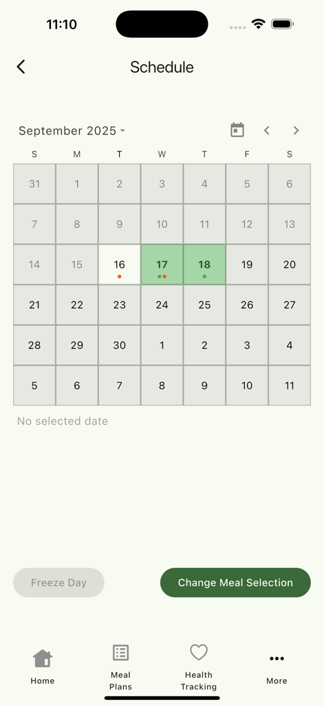 Antifat Egypt - Calendário do cronograma de assinatura de refeições do aplicativo Antifat Egypt.