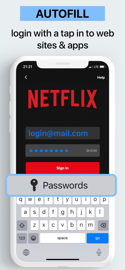 Password Manager. Login Vault - Password manager autofill login credentials on Netflix app
