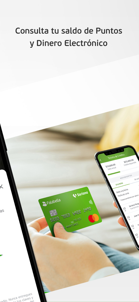 Tarjeta Falabella México - Consultando los puntos de la tarjeta de crédito y el saldo de dinero electrónico en la app Tarjeta Falabella México