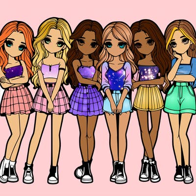 a group of girls realistic