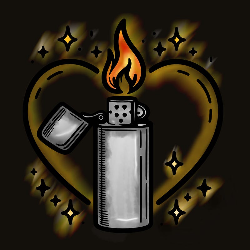 lighter but the fire is in heart shape