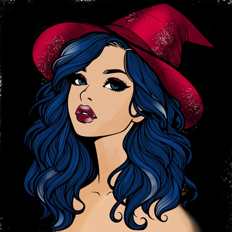 realistic witch girl with wavy hair and lips