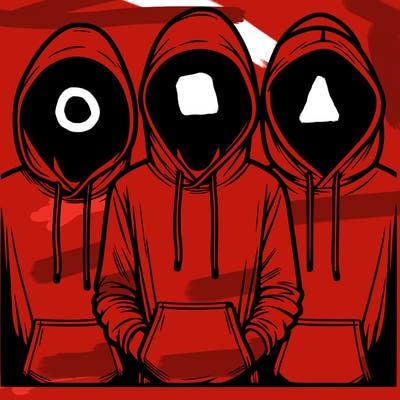 3 faceless people in  hoodies