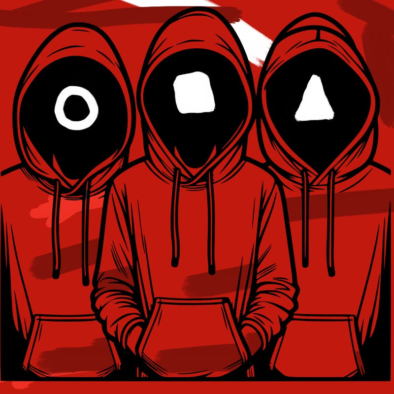 3 faceless people in  hoodies