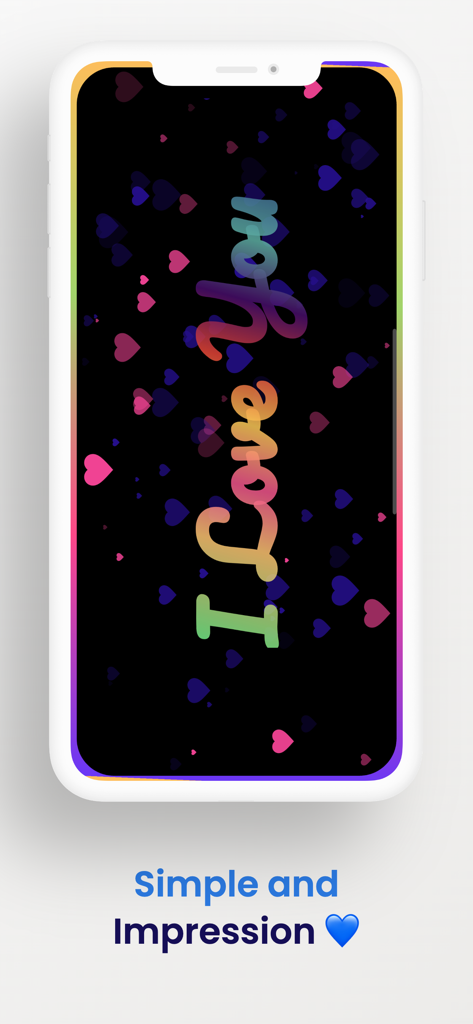 Pantalla de iPhone con borde de iluminación de borde RGB de neón y un tema de fondo de corazón colorido.