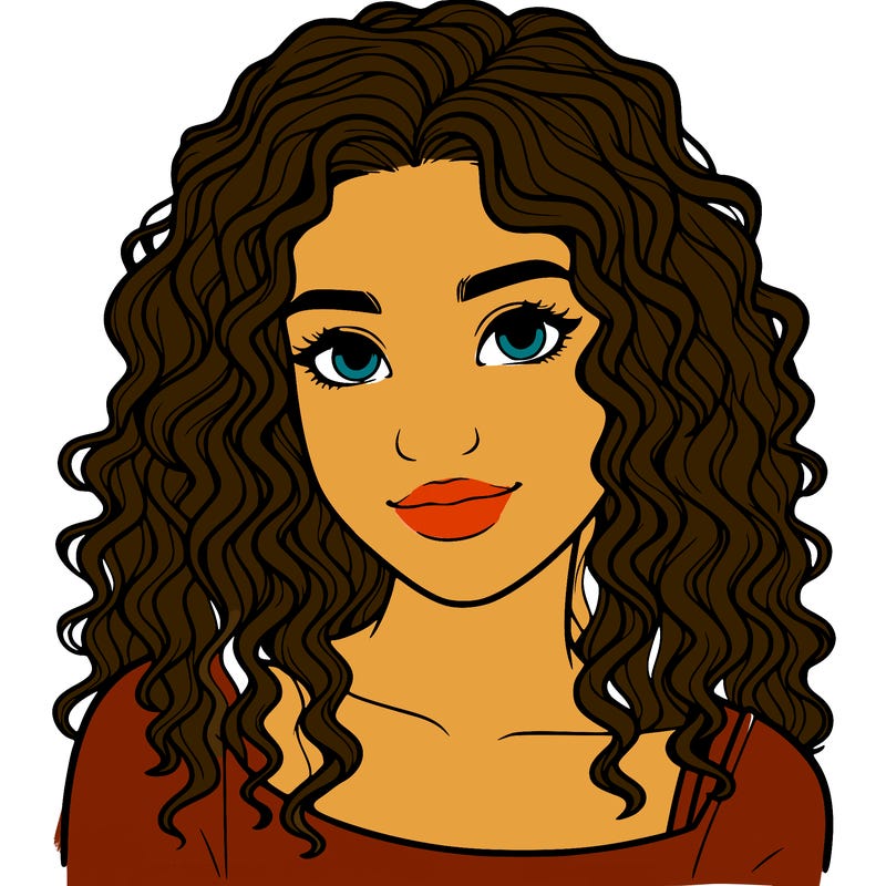 realistic, teenage girl with curly hair