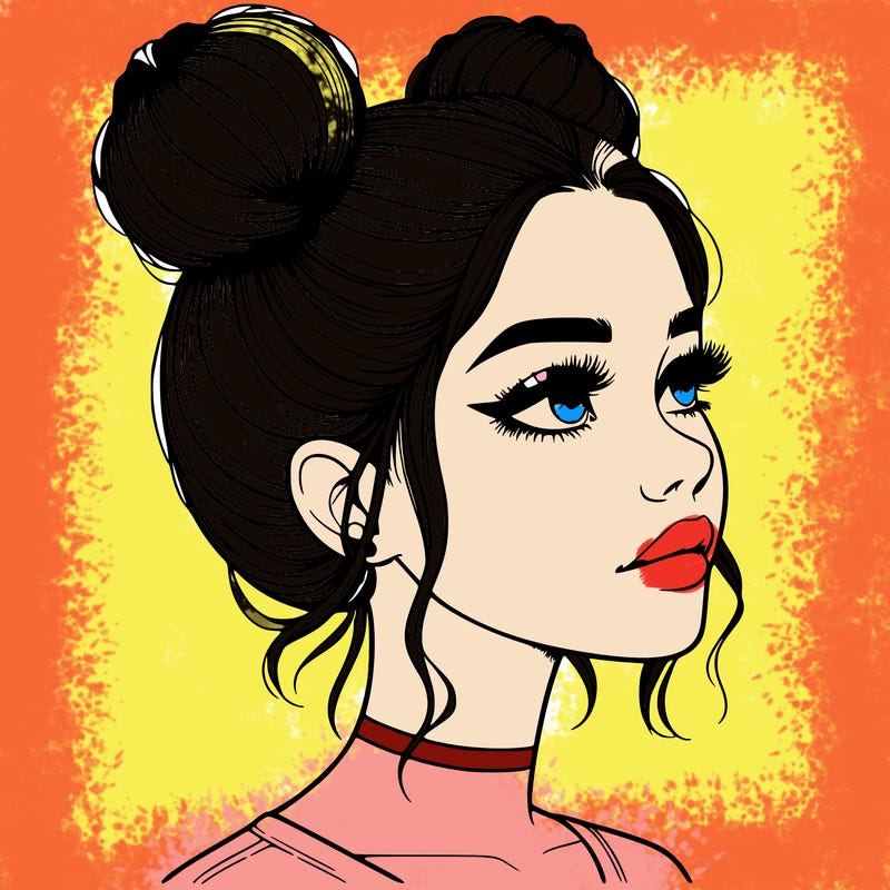 realistic girl with buns on the top of her head