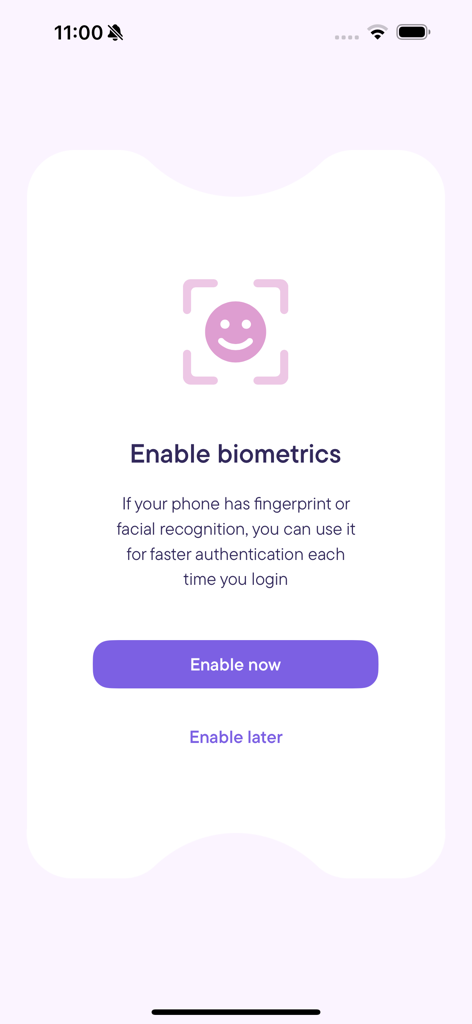 Evouchers.com - バウチャー資金を保護するために生体認証を有効にするためのEvouchersアプリのセットアップ画面。