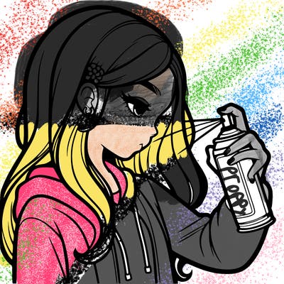 a realistic girl spray painting