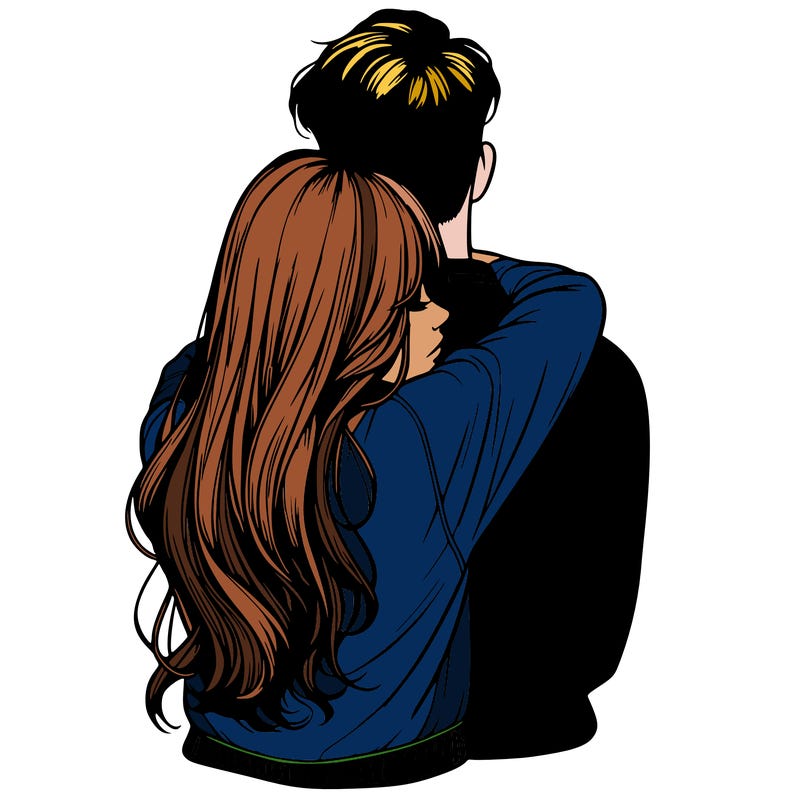 realistic girl hugging boyfriend from back