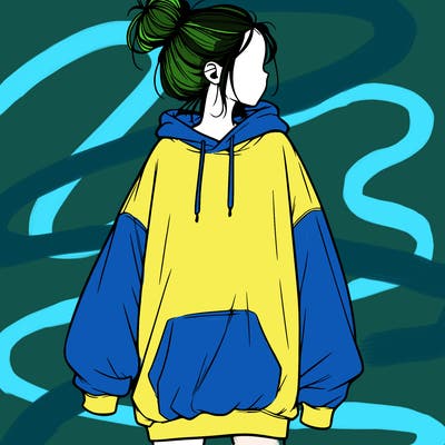 realistic girl with a oversized sweatshirt on and a bun