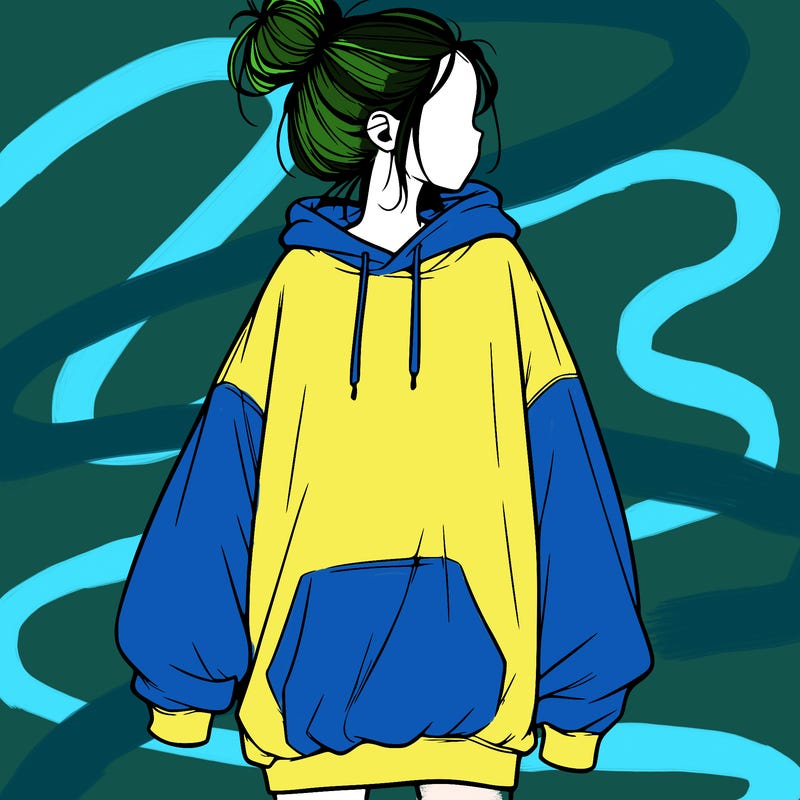 realistic girl with a oversized sweatshirt on and a bun