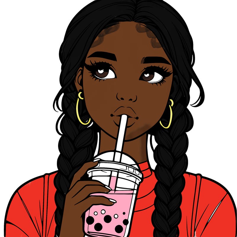 realistic girl with braided hair drinking boba
