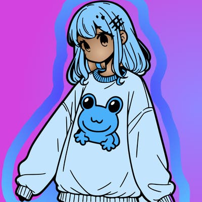 girl wearing frogging sweatshirt