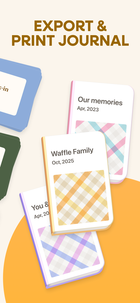 Waffle: Shared Journal - A collection of aesthetic journal covers with the text Export and Print Journal.