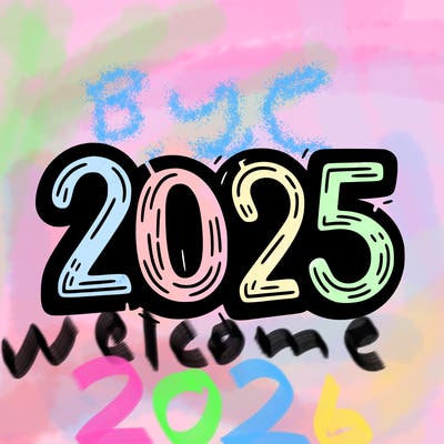 one line scrawled numbers sketch design “2025”