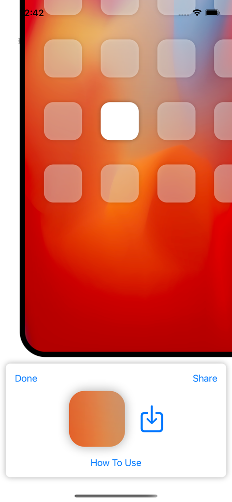 A mobile interface showing an aesthetic iPhone home screen with transparent icons and a wallpaper cutout tool.