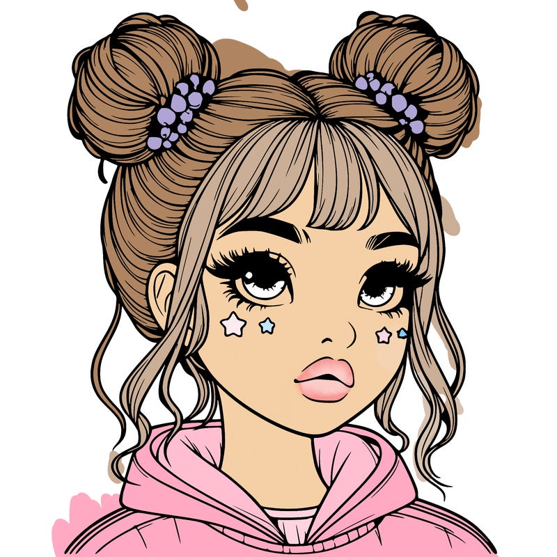 realistic girl with space buns