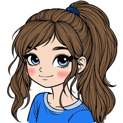 realistic girl with ponytail