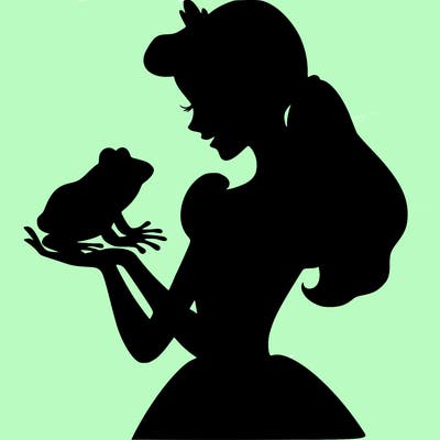 a shadow of a princess holding a frog realistic