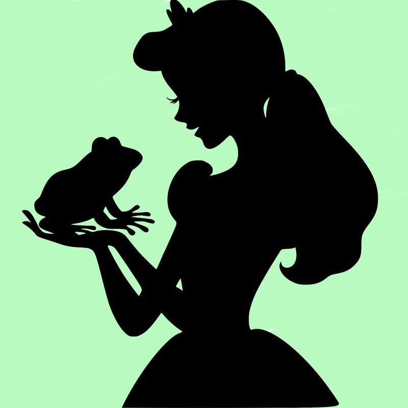 a shadow of a princess holding a frog realistic