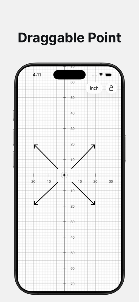 Pocket Ruler - Everyday Tool - Interfaz de la aplicación Regla de Bolsillo mostrando un punto arrastrable en una cuadrícula de medición para dimensionar objetos con precisión