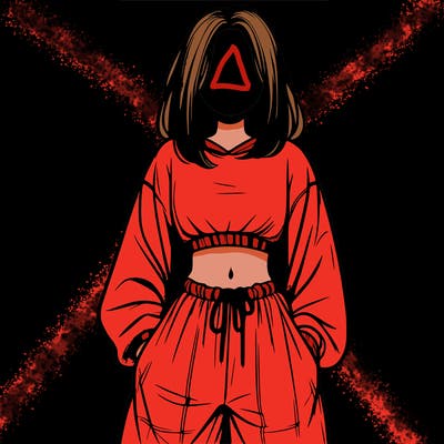 realistic girl faceless with baggy pants and a crop top