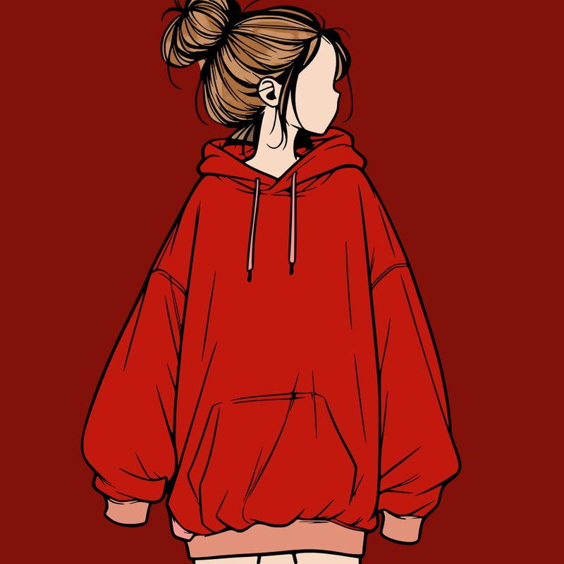 realistic girl with a oversized sweatshirt on and a bun
