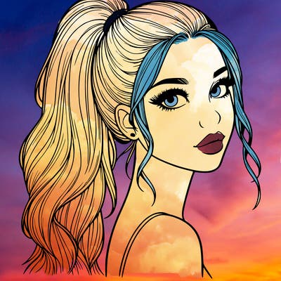 realistic pretty girl with high pony tail