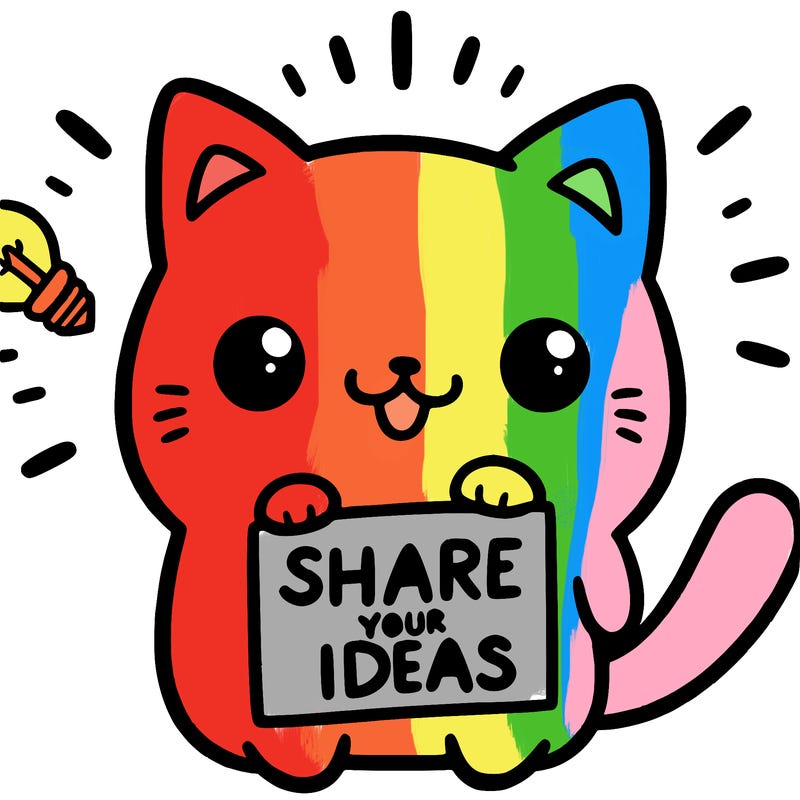 a cute cat saying share your ideas