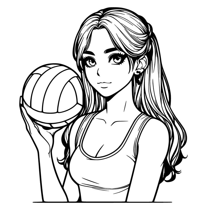 realistic girl  with volleyball
