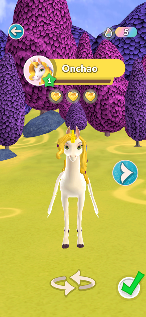 Onchao the unicorn standing in a colorful field in the Mia and me game