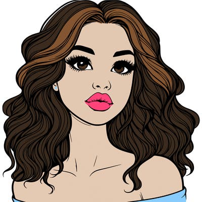 realistic girl with wavy hair and lips