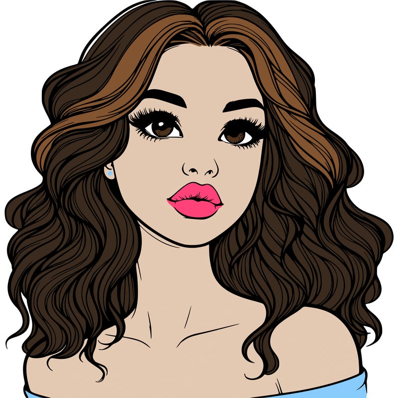 realistic girl with wavy hair and lips