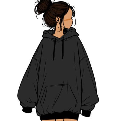 realistic girl with a oversized sweatshirt on and a bun