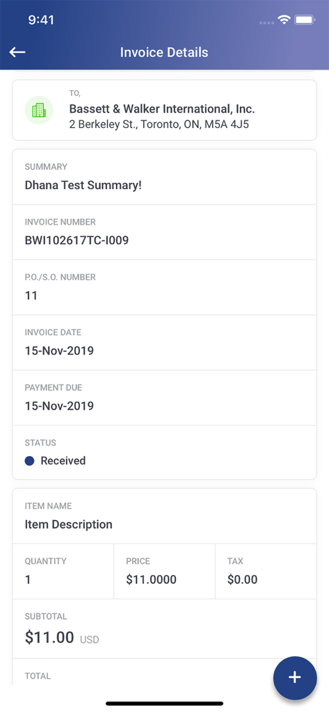 Mobile Bildschirmansicht mit TradeCafe Rechnungsdetails, einschließlich Zusammenfassungsstatus und Preisgestaltung für den Rohstoffhandel