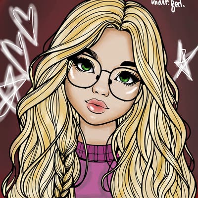 girl with long hair and freckles and glasses realistic