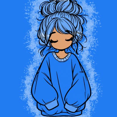 girl with baggy sweatshirt and messy bun