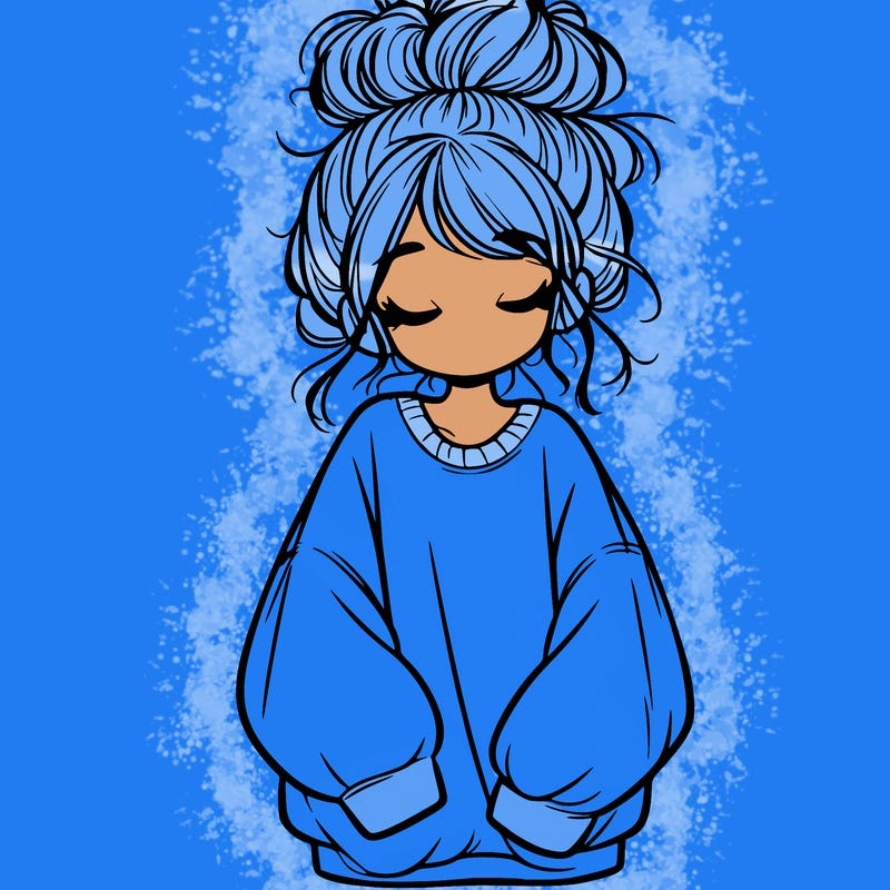 girl with baggy sweatshirt and messy bun