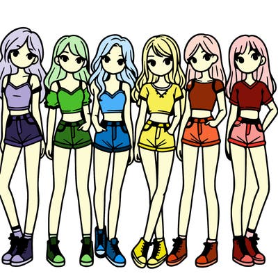 a group of girls wearing crop tops and shorts