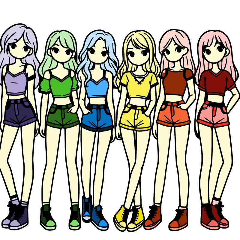 a group of girls wearing crop tops and shorts
