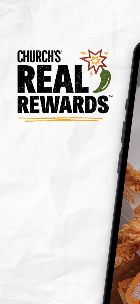 Church's Texas Chicken® - Church's Texas Chicken Real Rewards program logo on a textured white background