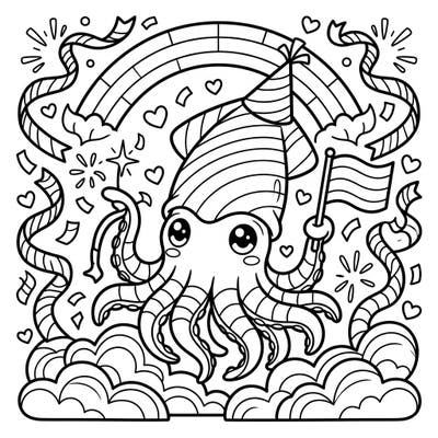 Get ready to splash vibrant colors onto our delightful European Squid, celebrating Pride Month with immense joy! This unique coloring page blends marine charm with festive enthusiasm, perfect for honoring diversity and love.