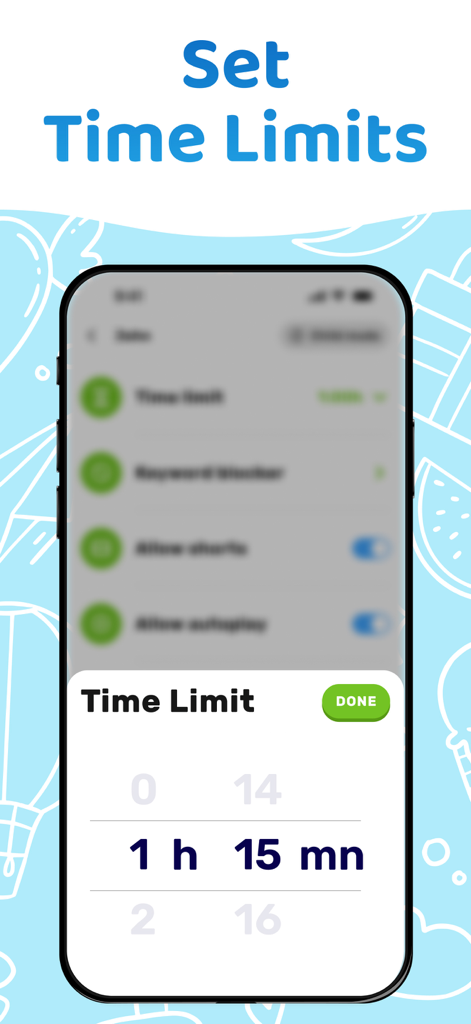 Kids Videos Mode for Youtube - Interface for parents to set a daily time limit for YouTube viewing