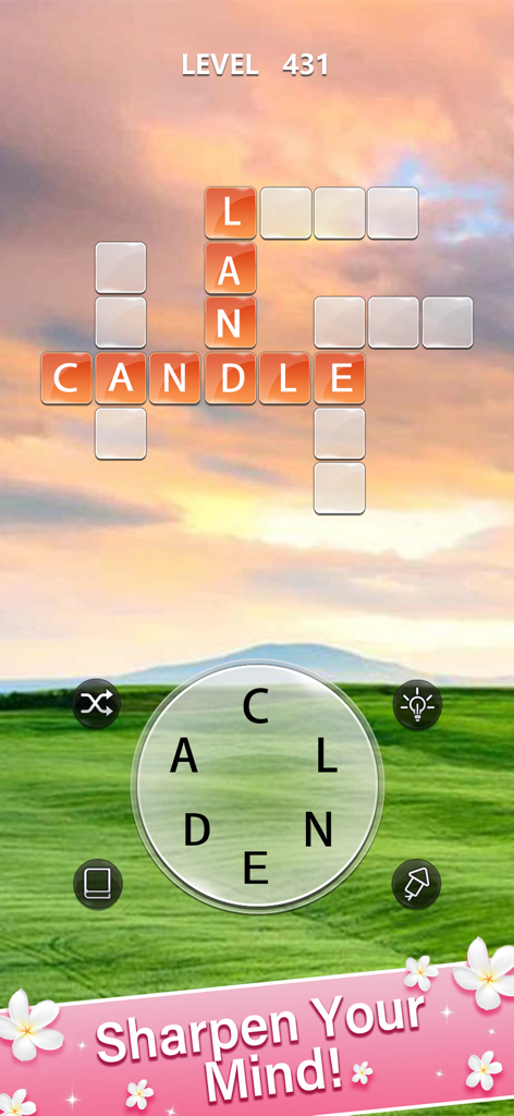 Gameplay del cruciverba in Otium Word con sfondo paesaggistico pacifico